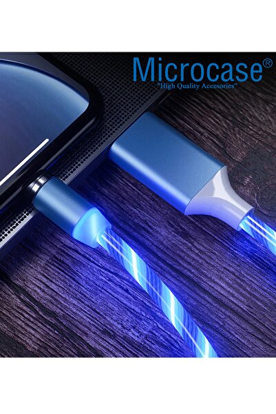 Microcase 3in1 Lightning Type C Micro Usb Işıklı Manyetik Şarj Kablosu 100 cm