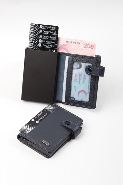 CENGİZ PAKEL Hakiki Deri Erkek Kartlık Lacivert-2454t