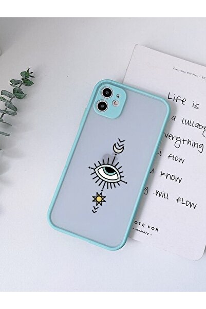 mooodcase Iphone 12 Uyumlu Su Yeşili Kamera Lens Korumalı Nazar Gözler Desenli Lüx Telefon Kılıfı