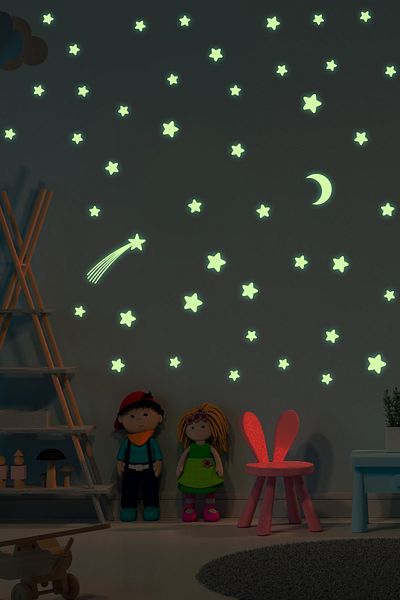 Dekor Loft Natural Phosphorus Wall and Ceiling Sticker That Glow at Night with Tail Star and Moon