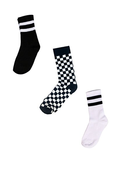 MG ÇORAP Комплект черно-бели карирани чорапи от 3 фута