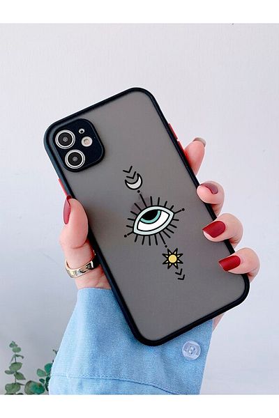 mooodcase حافظة هاتف فاخرة متوافقة مع هاتف آيفون 12 مع حماية لعدسة الكاميرا السوداء ونمط عين الشر