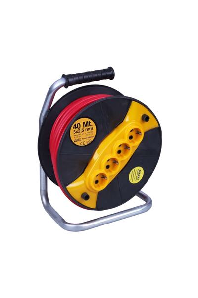 CT Hırdavat Makaralı Seyyar Kablo Kapaklı 4 Prizli Metal Uzatma Kablosu 3x2.5 Mm Ttr Kablo 50 Metre