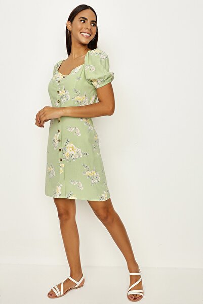 Select Moda Γυναικείο φόρεμα με μπαλόνι με ανοιχτό πράσινο κουμπί