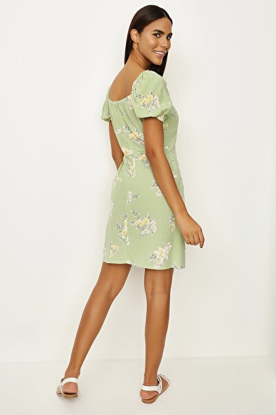 Select Moda Γυναικείο φόρεμα με μπαλόνι με ανοιχτό πράσινο κουμπί