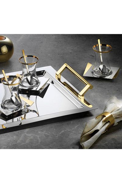 ÖzSa Home Avons Gold 18/10 Stainless Steel 37 Piece Tea Set