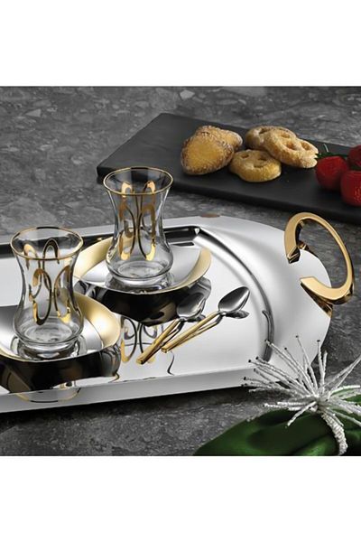 ÖzSa Home Amor Gold Tea Set - 37 Pieces, 18/10 Stainless Steel