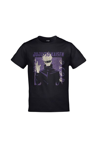 Orijin Tekstil Jujutsu Kaisen Printed Anime Unisex Μαύρο Tshirt