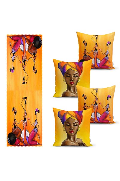 Realhomes Set de 4 cuverturi de pernă cu motiv pentru femei arabe și 1 pasaj