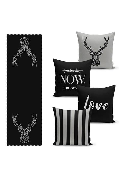 Realhomes Black Deer Design modern, 4 fete de pernă și 1 set de alergători