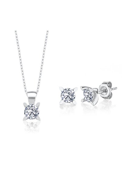 Effective Diamond 1.50 Karat Markiz Esinti Ikili Tektaş Gümüş Set