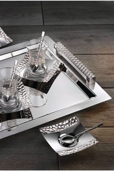 ÖzSa Home Honeycomb Tea Set - 18/10 Stainless Steel with Handles, 37 Pieces