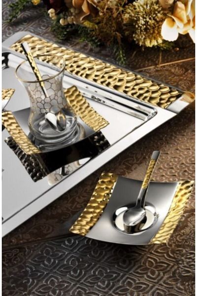 ÖzSa Home Honeycomb Gold 18/10 Stainless Steel Tea Set - 37 Pieces