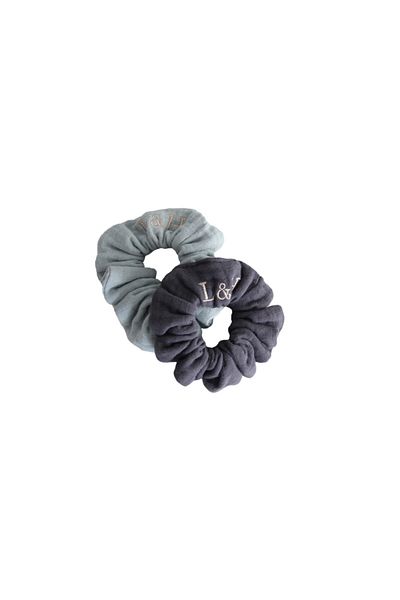 Lucy and Home 2 Pack 100% Cotton Muslin Hair Rubber - Anthracite & Blue