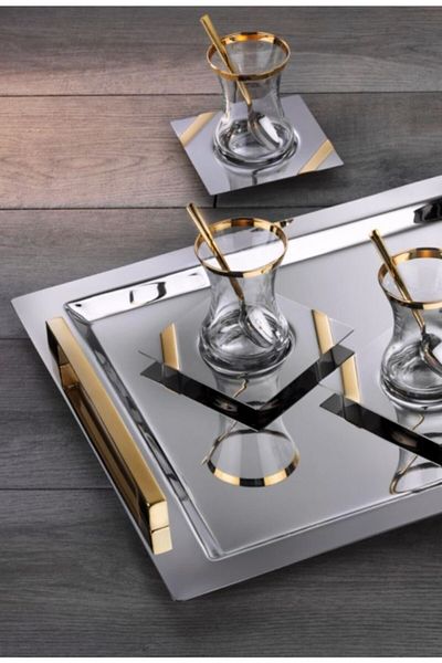 ÖzSa Home Islamoğlu 37 Piece Mira Gold Tea Set 18/10 Stainless Steel