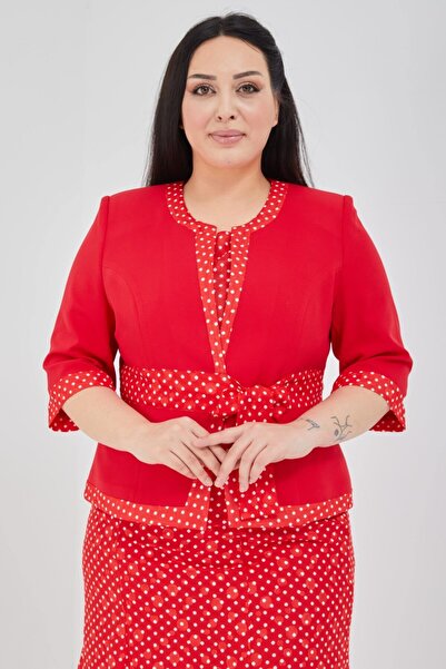 Fagi Women's Plus Size Polka Dot Shirt-skirt-Jacket Set