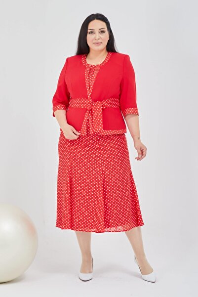 Fagi Women's Plus Size Polka Dot Shirt-skirt-Jacket Set