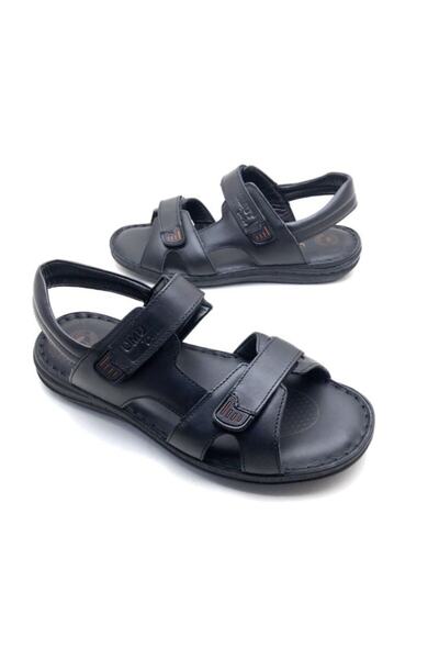 UMUT AYAKKABI Ανδρικά Μαύρα Ορθοπεδικά Σανδάλια από Γνήσιο Δέρμα