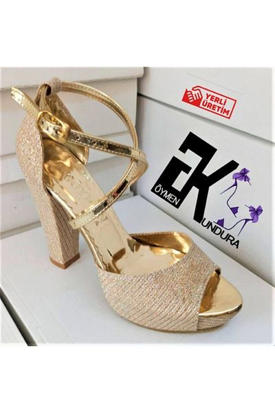 Göymen Kundura Women's Evening Dress Platform Single Face Ankle Strap Color Gold Glitter Shoes