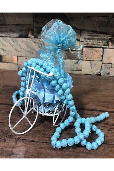 Hyd هدية ختان الطفل مولود مسبحة صلاة مع سلة دراجة وحقيبة وردة معطرة وردة مسبحة منقوشة 5 قطع