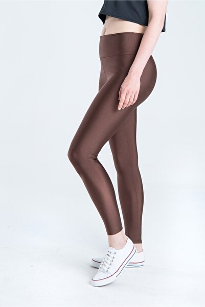 Vienfit Kadın Yüksek Bel Yarı Parlak Tayt Kahverengi - Glow Serisi