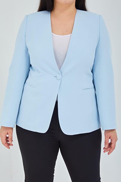 Fagi Жіночий великий розмір V-подібний комір Однобортний світло-синій піджак