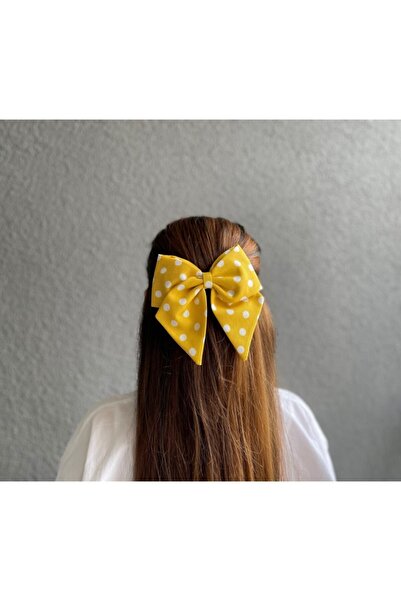 asyakuş Women's Yellow White Polka Dot Bow Automatic Buckle