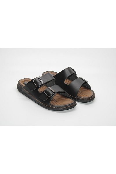 GEZER Orthopedic Adjustable Double Buckle Brown Daily Home-Work-Street Slippers