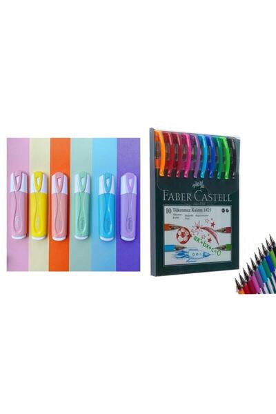 Faber Castell Maped 6'lı Fosforlu Kalem 1425 10'lu Tükenmez Kalem F.k
