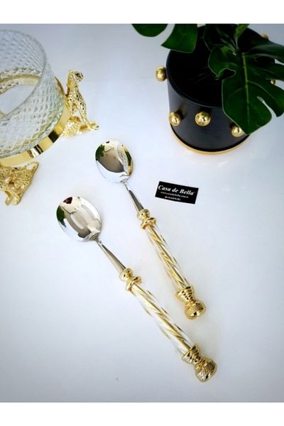 CASA DE BELLA 2 Piece Crystal Patterned Gold Handle Cake Serving Set