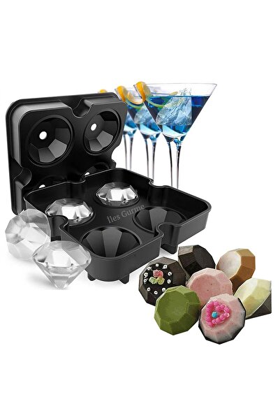İles Gurme قالب شوكولاتة وثلج سيليكون متعدد الأغراض، نموذج ماسي مكون من 4 قطع