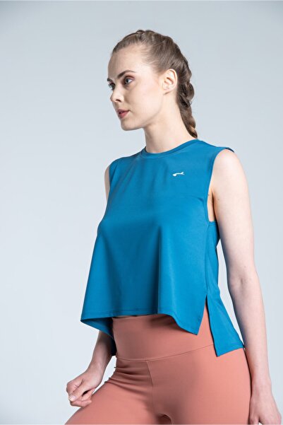 Vienfit Kadın Yırtmaç Detaylı Spor Tshirt - Speed Spor Atlet - Tank Top Teal