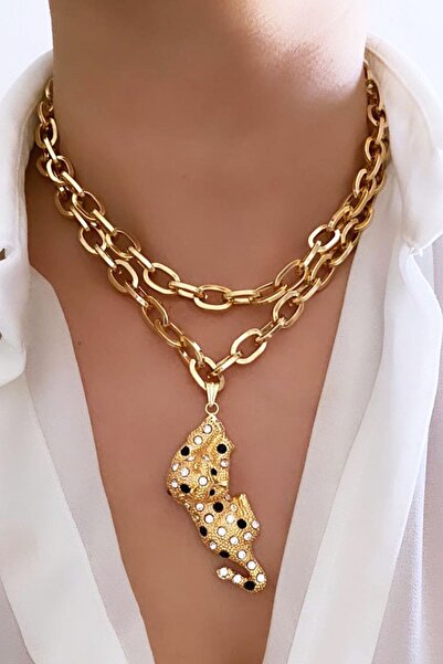 Clare's Store قلادة بتصميم صف مزدوج على شكل نمر