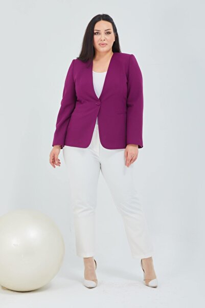 Fagi Γυναικείο φούξια μπουφάν με λαιμόκοψη V με μονό κουμπί