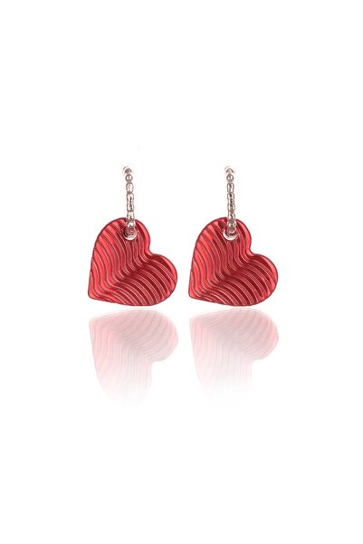 Leerybee الكروم لامعة الأحمر مخطط أقراط القلب