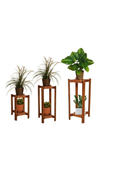 Wooden City Ahşap Çiçeklik Ahşap Saksı Standı Ahşap Bitki Rafı Saksılık Saksı...