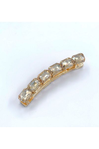 QUEEN AKSESUAR Gold Gold Metal Luxury Crystal Glass Stone Banana Clip Buckle Rectangular Square Model