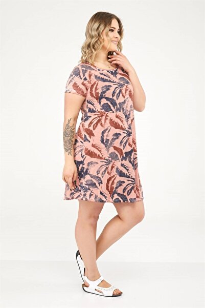 Seamoda Γυναικείο Βασικό Φόρεμα με ροζ στρογγυλή λαιμόκοψη με στάμπα λαδιού