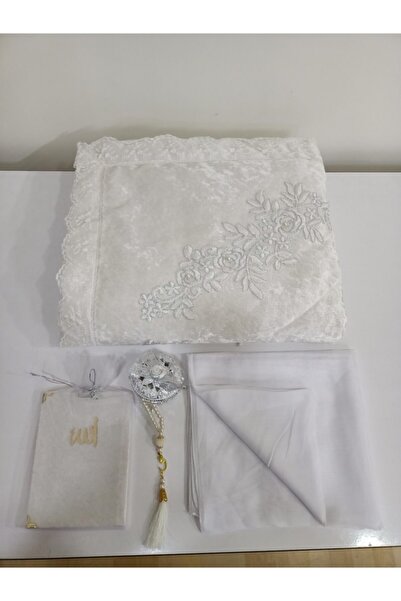 Lamazihome 6 Parça Ekru Kadife Seccade Seti Çeyizlik Seccade Takımı