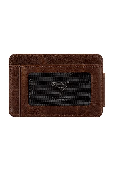 Garbalia Θήκη κάρτας Unisex Καφέ Γνήσιο Δερμάτινο Μαγνήτης