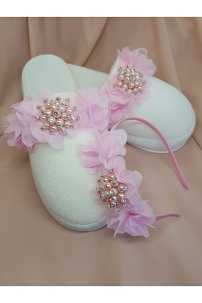 Melkady Aksesuar Women's White and Pink Floral Elegant Brooch Maternity Set - 2 Pieces