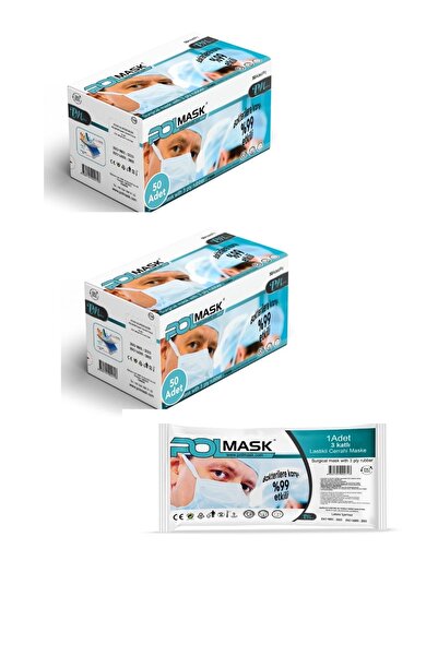 PolMask Maske 3 Katlı Koruma Meltblown'lu|tek Tek Steril Paketli|2x50 100adet...