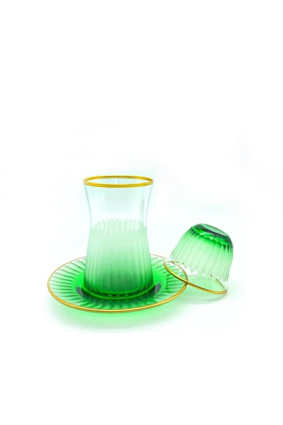 ÖzcamKristal 18 Parça 6 Kişilik Yeşil Çay Bardak Takımı