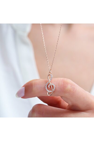 Mia Vento Işıltılı Sol Anahtarı Rose Renk Gümüş Kolye