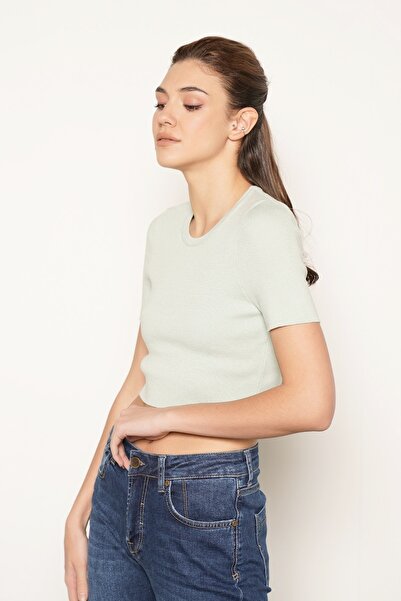 Trist Star Çağla Yeşili 100% органічна бавовна з еластаном, кроп-топ з велоси...