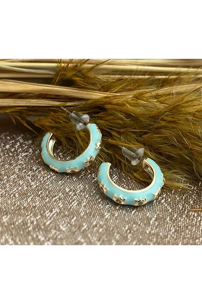 Markiz Takı Aqua Green Enamel Hoop Earrings (Inner Diameter 1 cm)