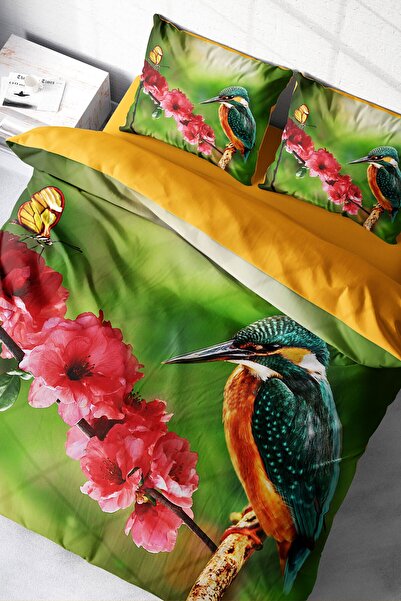 MonoHome King Size Ziua de primăvară Set de lenjerie de pat dublă din satin d...