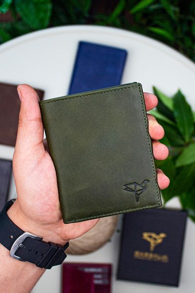 Garbalia Utah Genuine Leather Crazy Green Card Holder Wallet