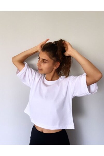 Redo Kadın Beyaz Organik Pamuklu Crop T-shirt