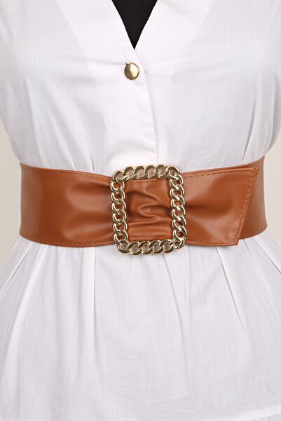 Playaks Women's Leather Belt with Chain Buckle